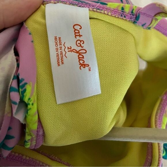 Toddler Girl’s Cat & Jack One Shoulder Swimsuit Pink Palm Tree - Picture 4 of 4